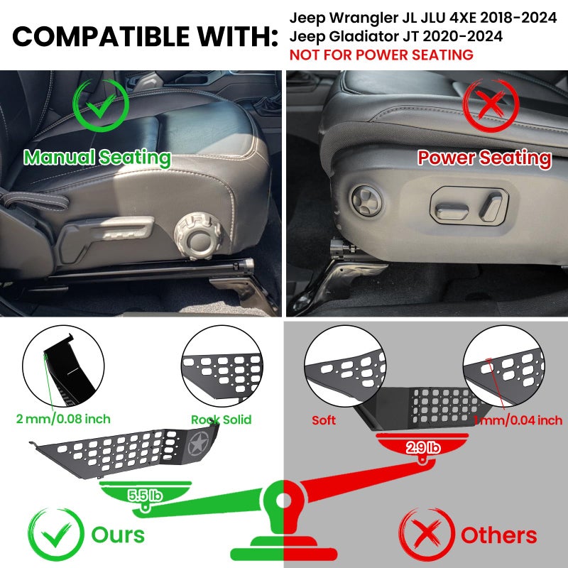 DIAMOOKY Metal Front Door Pocket Storage Box for Jeep Wrangler JL JLU 4XE 2018-2025 & Gladiator JT 2020-2022 2023 2024 2025 Accessories Door Organizer Storage Molle Panels (Not for Power Seats)  2PCS - Image 2